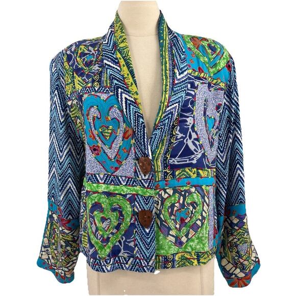 Sandy Starkman Vintage Blazer Jacket Embroidered Quilted Artsy Boho Hearts Large - Picture 1 of 15